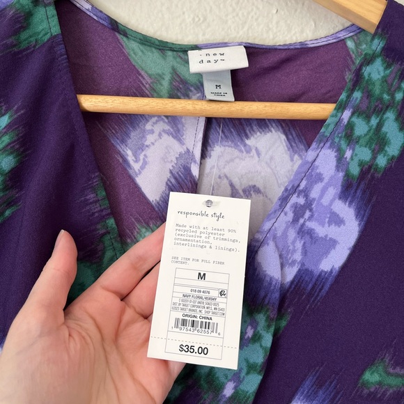 NWT A New Day Purple Floral Ruched Puff Sleeve High Low Midi Dress Women’s M - Picture 4 of 7